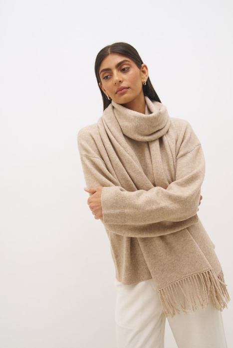 Pre Order MAY - Scarf Knit Jumper Natural