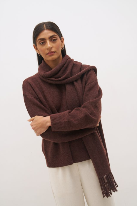 Pre Order MAY - Scarf Knit Jumper Cacao