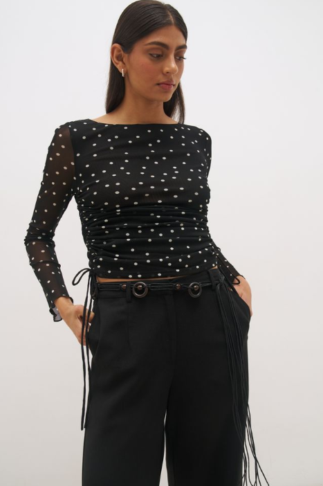 Pre Order JUNE - Vesper Spot Long Sleeve Top Black