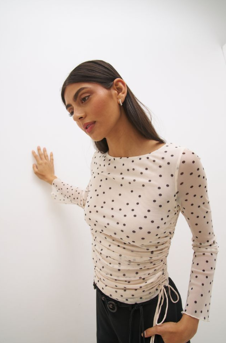 Pre Order JUNE - Vesper Spot Long Sleeve Top Cream