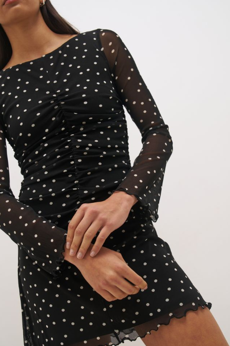 Pre Order JUNE - Vesper Spot Long Sleeve Mini Dress Black