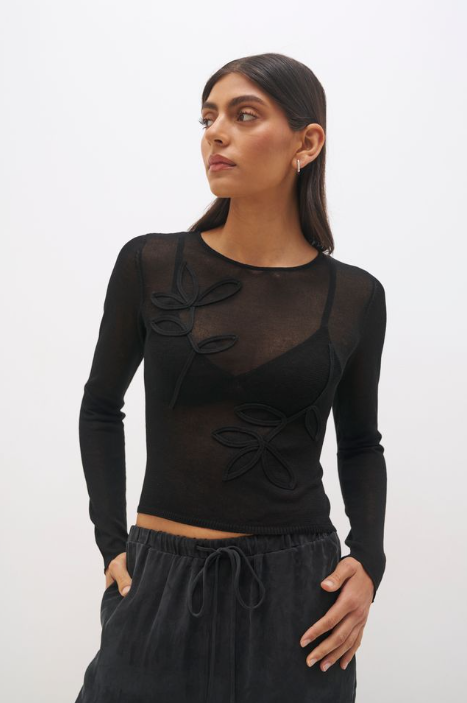 Pre Order APRIL - Yasmin Knit Top Black